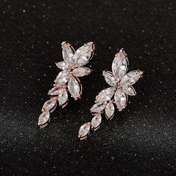 Neiman Marcus Crystal Drop Marquise Cubic Zirconia Bridal Earrings - Picture 1 of 5